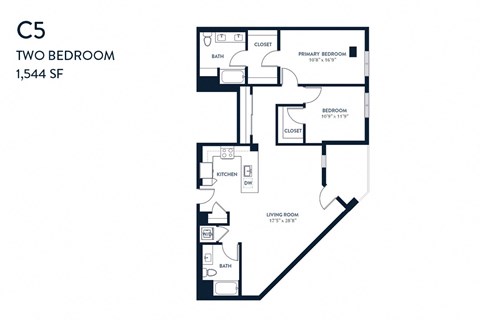 Floor plan for 2 beds, 2 baths, 1544 sqft